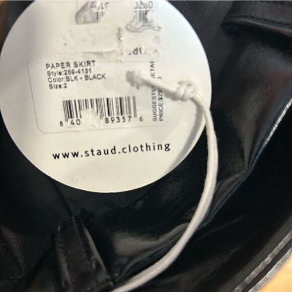 Revolve STAUD Paper Faux Leather Black Button Front Mini Skirt Size 2 - Picture 8 of 9